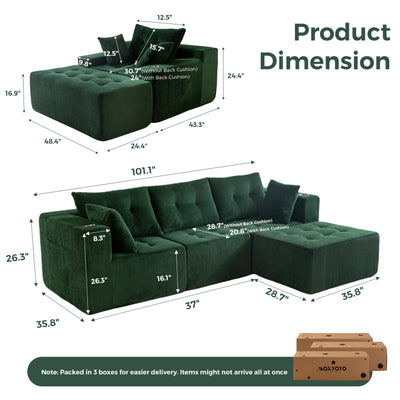 MAXYOYO Modular Sectional Sofa Couch and Chaise Lounge, L Shaped Modern Cloud Couch with Ottoman, Sofa in A Box, Tufted 6-Seat Boneless Sleeper Chair for Living Room, No Assembly Required
