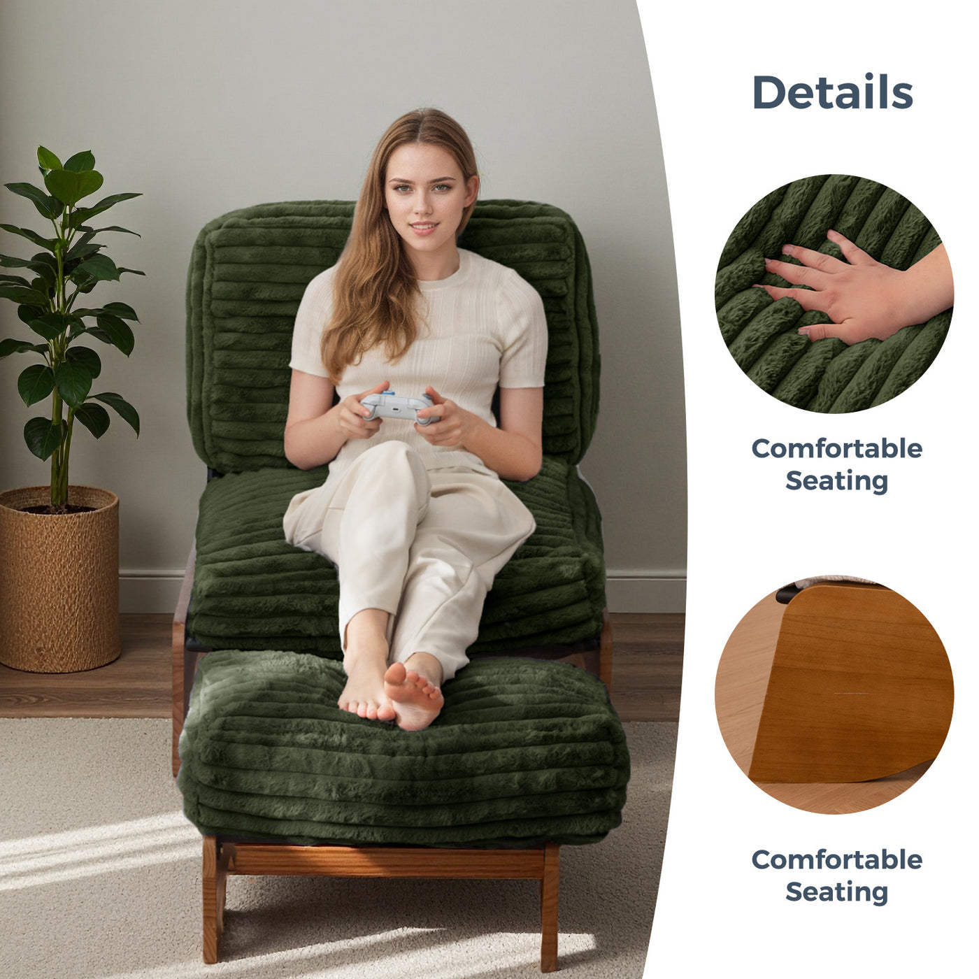 MAXYOYO Adjustable Accent Chair with Ottoman – Upholstered Lounge Set for Living Room or Bedroom, Green
