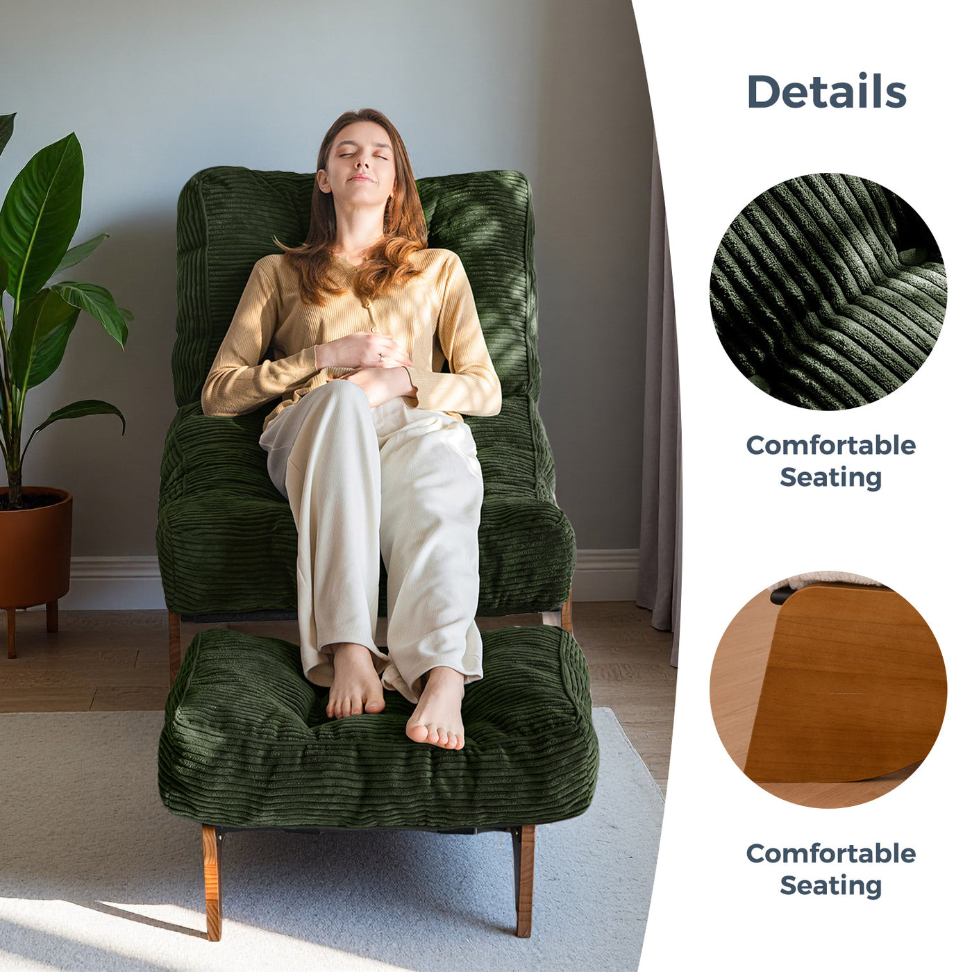 MAXYOYO Adjustable Accent Chair with Ottoman, Tufted Lounge Chair Set, Dark Green