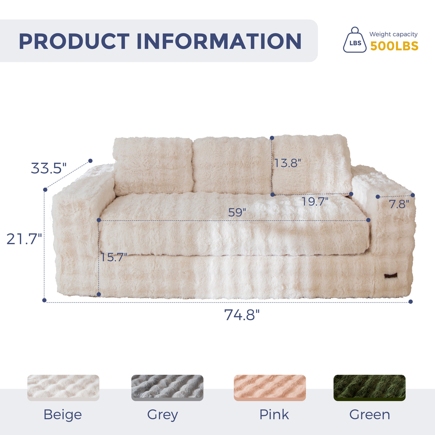 MAXYOYO 3 Seater Sofa for Living Room, Tufted Boneless Couch Bubbled Sofa Couch, Comfy Bean Bag Chair for Bedroom Apartment, No Assembly Needed