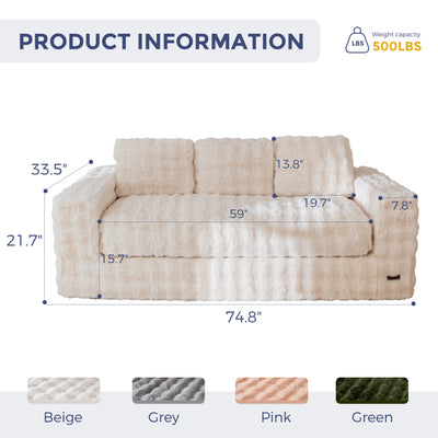 MAXYOYO 3 Seater Sofa for Living Room, Tufted Boneless Couch Bubbled Sofa Couch, Comfy Bean Bag Chair for Bedroom Apartment, No Assembly Needed