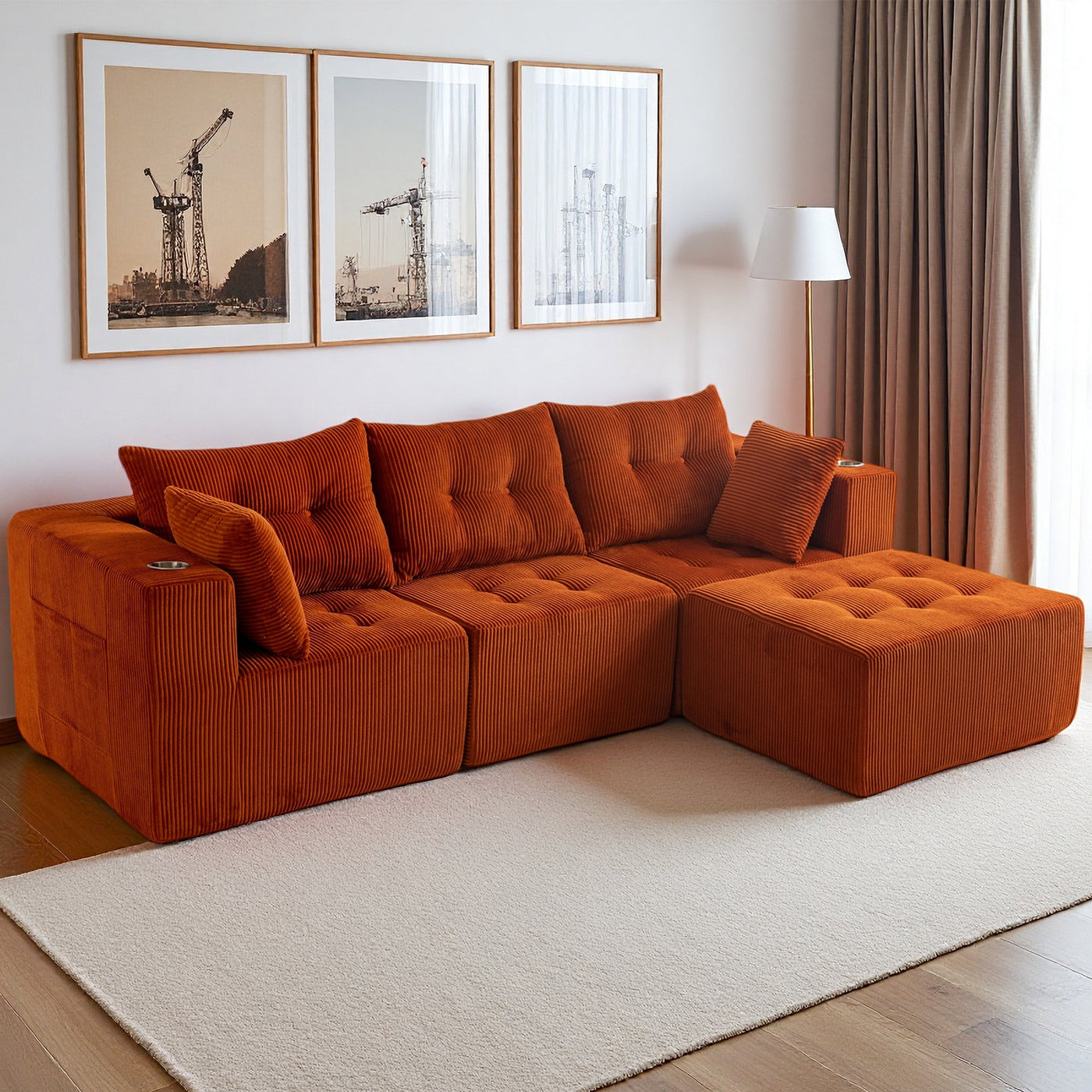 L Shaped Modular Sofa #color_orange