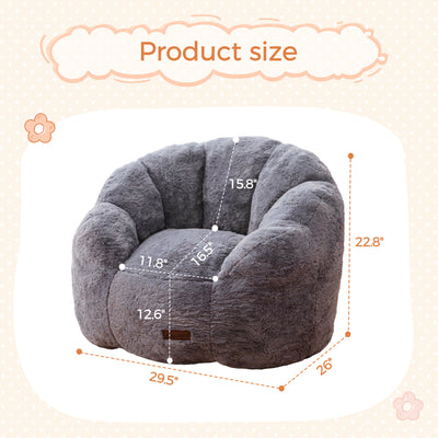 MAXYOYO Kids Bean Bag Chair, Floral Shaped Bean Bag Sofa, Plush Faux Fur Toddler Couch with Petal Backrest for Boys Girls, Stuffed Cozy Sofa for Nursery, Bedroom, Grey