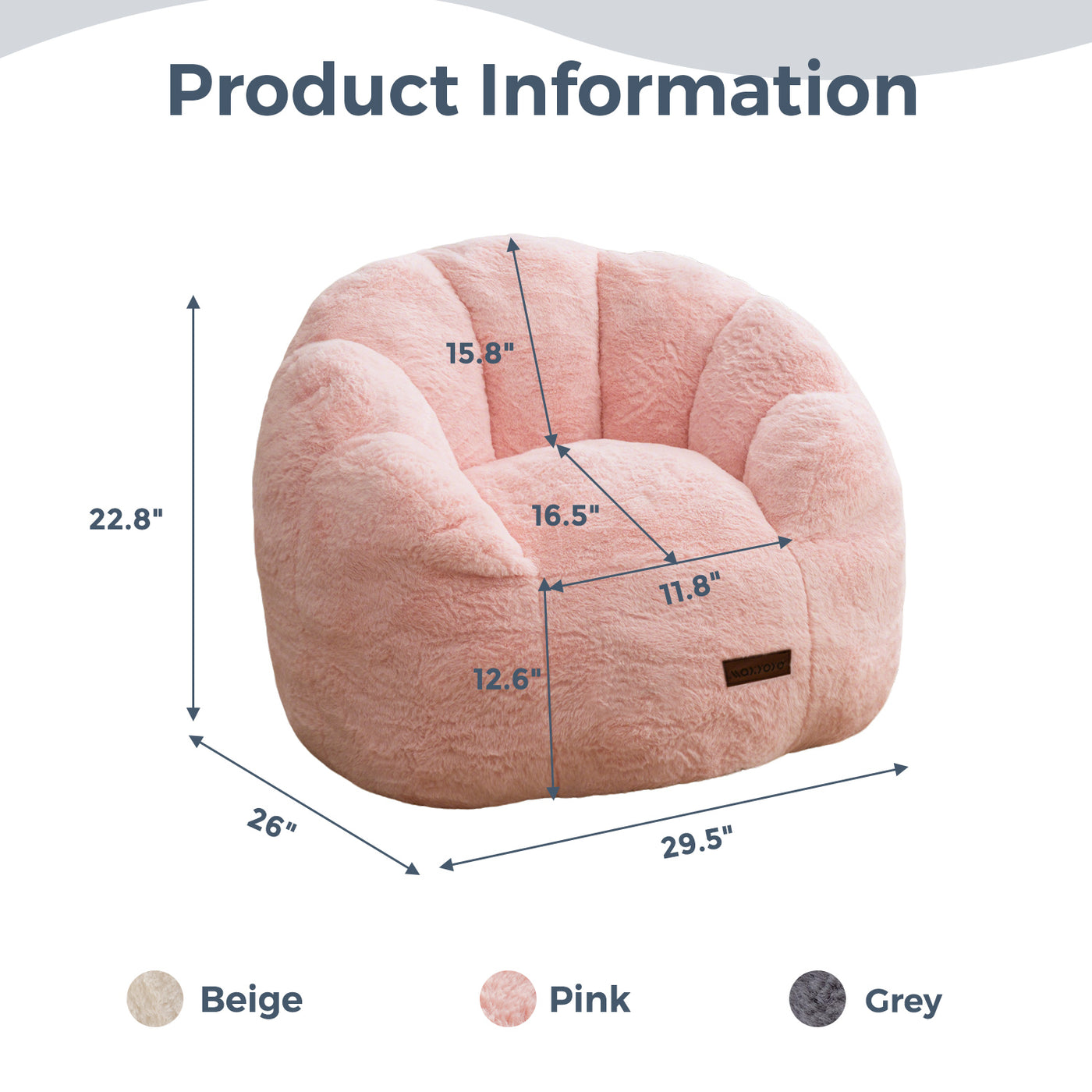 MAXYOYO Kids Bean Bag Chair, Floral Shaped Bean Bag Sofa, Plush Faux Fur Toddler Couch with Petal Backrest for Boys Girls, Stuffed Cozy Sofa for Nursery, Bedroom, Pink