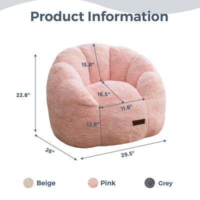 MAXYOYO Kids Bean Bag Chair, Floral Shaped Bean Bag Sofa, Plush Faux Fur Toddler Couch with Petal Backrest for Boys Girls, Stuffed Cozy Sofa for Nursery, Bedroom, Pink