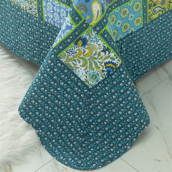 9pc Quilt Set -Patchwork 100% Cotton Bedspreads - Turquoise
