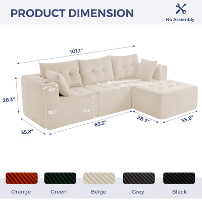MAXYOYO Modular Sectional Sofa Couch, L Shaped Modern Cloud Couch with 1 Ottoman, Sofa in A Box, Tufted 4-Seat Boneless Sleeper Chair for Living Room, No Assembly Required, Beige
