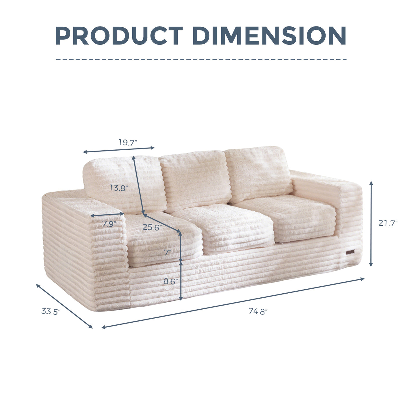 MAXYOYO 3-Seater Faux Fur Sofa – Fluffy Boneless Couch with Pillows in a Box, Faux Fur Lounge, No Assembly