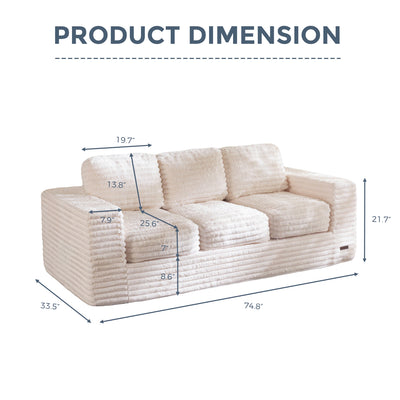 MAXYOYO 3-Seater Faux Fur Sofa – Fluffy Boneless Couch with Pillows in a Box, Faux Fur Lounge, No Assembly