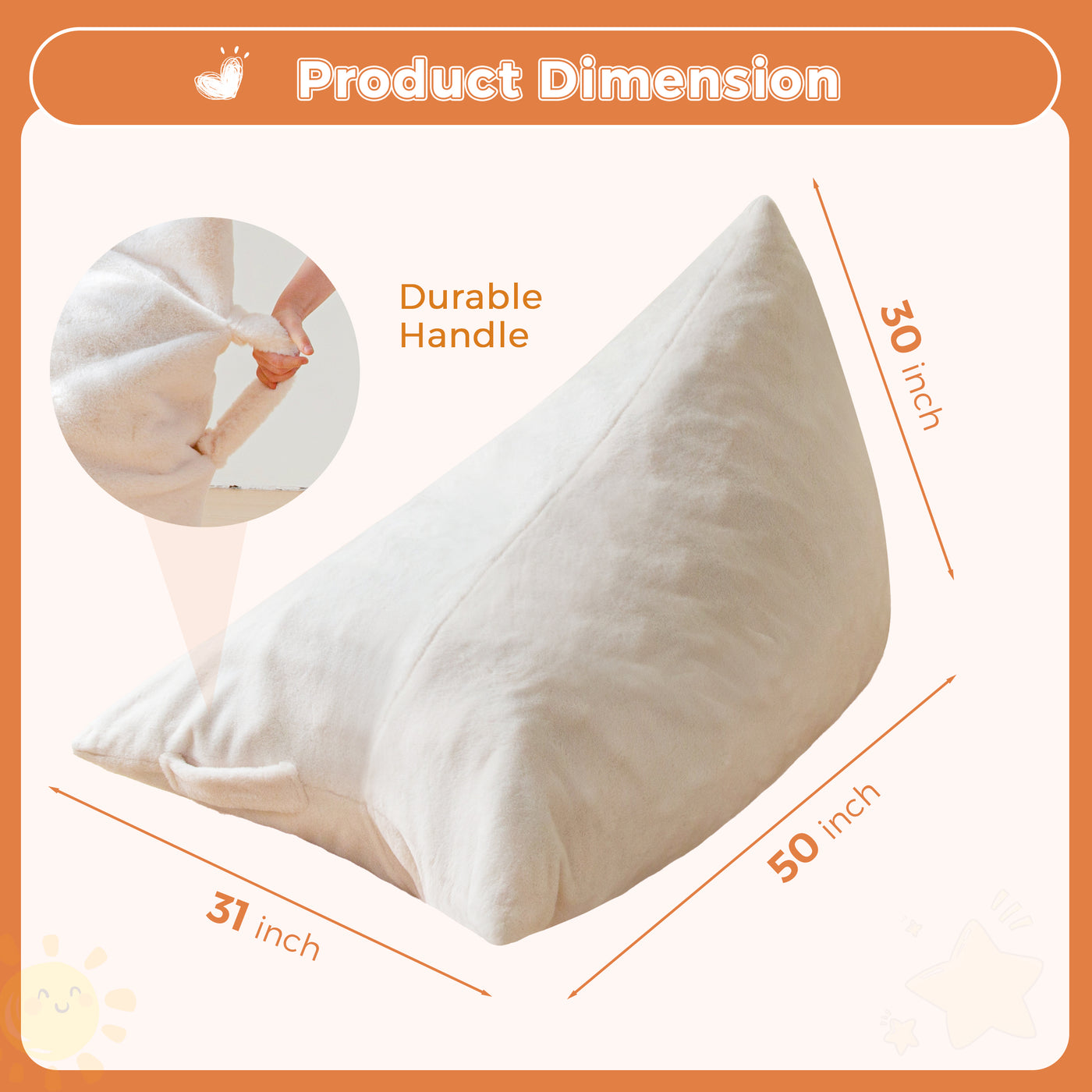 MAXYOYO Kids Bean Bag Chair, Stuffed Bean Bag with Handle for Boys and Girls, Two-Tone Design Child Lazy Chair for Gaming, Playing, Floor Sofa Lounger with High-Density Foam Filling, White