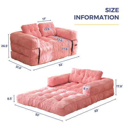 MAXYOYO L-Shaped Folding Sofa Bed – 2-Seat Foldable Couch, Pink