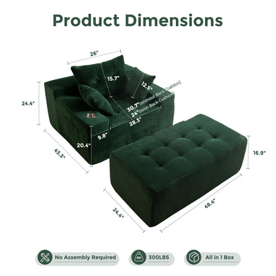 MAXYOYO Modular Sectional Chaise Lounge Sofa, Upholstered Lounge Chair with Pillows Indoor, Tufted Boneless Sofa Couch with Ottoman, Deep Seat Sleeper Chair for Living Room, No Assembly