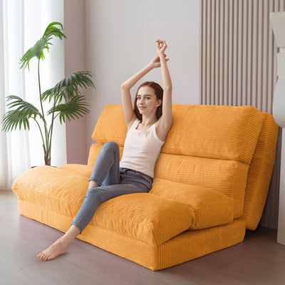 MAXYOYO Bean Bag Folding Sofa Bed, Corduroy Extra-Wide Foldable Floor Mattress, Orange