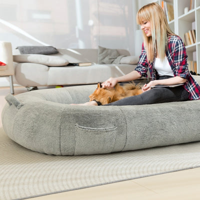 MAXYOYO Human Dog Bed, Giant Bean Bag Dog Bed for Humans and Pets, Light Grey