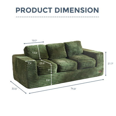 MAXYOYO 3-Seater Faux Fur Sofa – Fluffy Boneless Couch with Pillows in a Box, Faux Fur Lounge, No Assembly