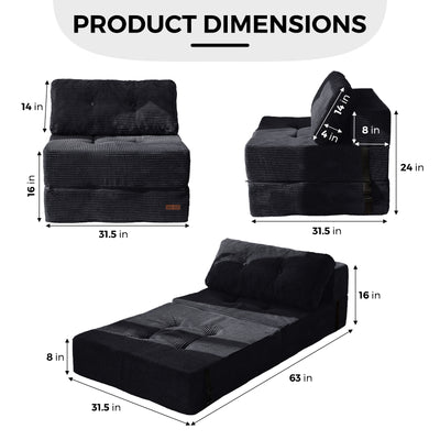 MAXYOYO Folding Sofa Bed, Convertible Sofa Bed with High-Density Support Foam for Living Room Bedroom, Black