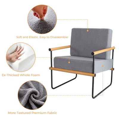 MAXYOYO Grey Framed Upholstered Armchair - Metal and Wood Accent Chair with Thick Upholstery