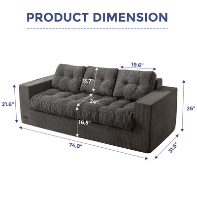 MAXYOYO 3 Seater Couch for Living Room - Boneless Couch, Sofa in A Box, No Assembly Required, Dark Grey