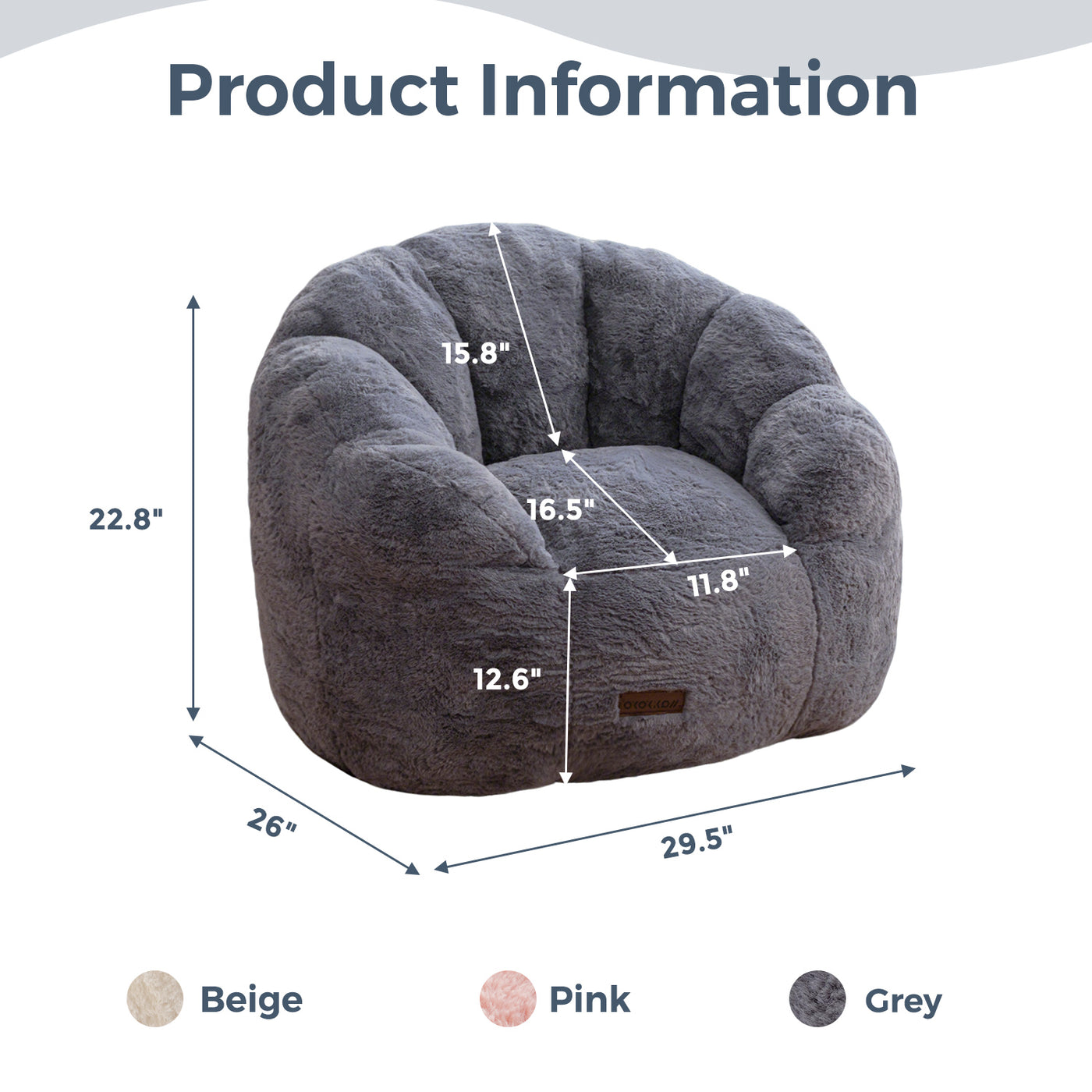 MAXYOYO Kids Bean Bag Chair, Floral Shaped Bean Bag Sofa, Plush Faux Fur Toddler Couch with Petal Backrest for Boys Girls, Stuffed Cozy Sofa for Nursery, Bedroom, Grey