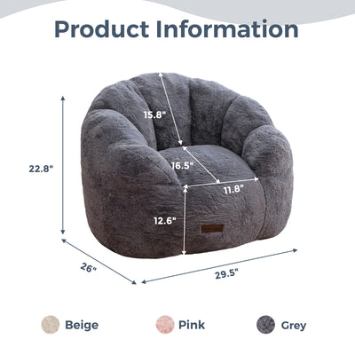 MAXYOYO Kids Bean Bag Chair, Floral Shaped Bean Bag Sofa, Plush Faux Fur Toddler Couch with Petal Backrest for Boys Girls, Stuffed Cozy Sofa for Nursery, Bedroom, Grey