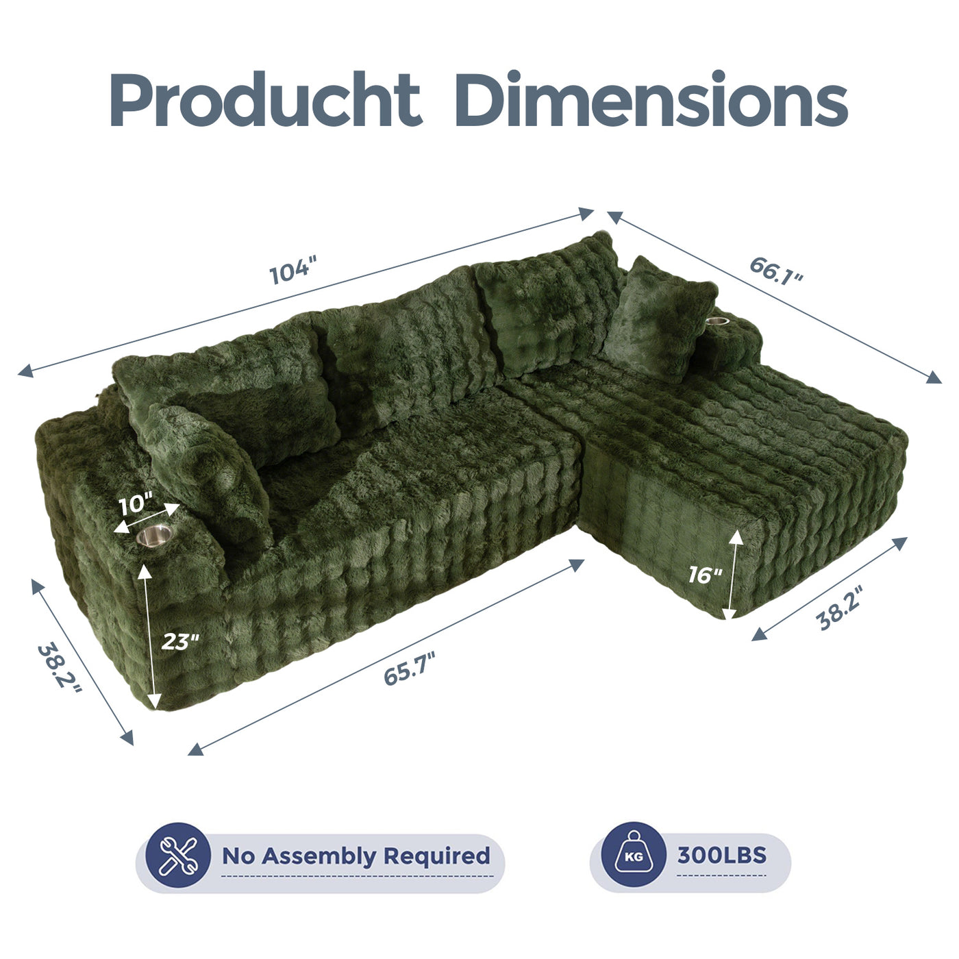 MAXYOYO Bubble 104" Modular Sectional Couch with L-Shape Chaise, Modern Boneless Couch for Living Room, Sofa in A Box