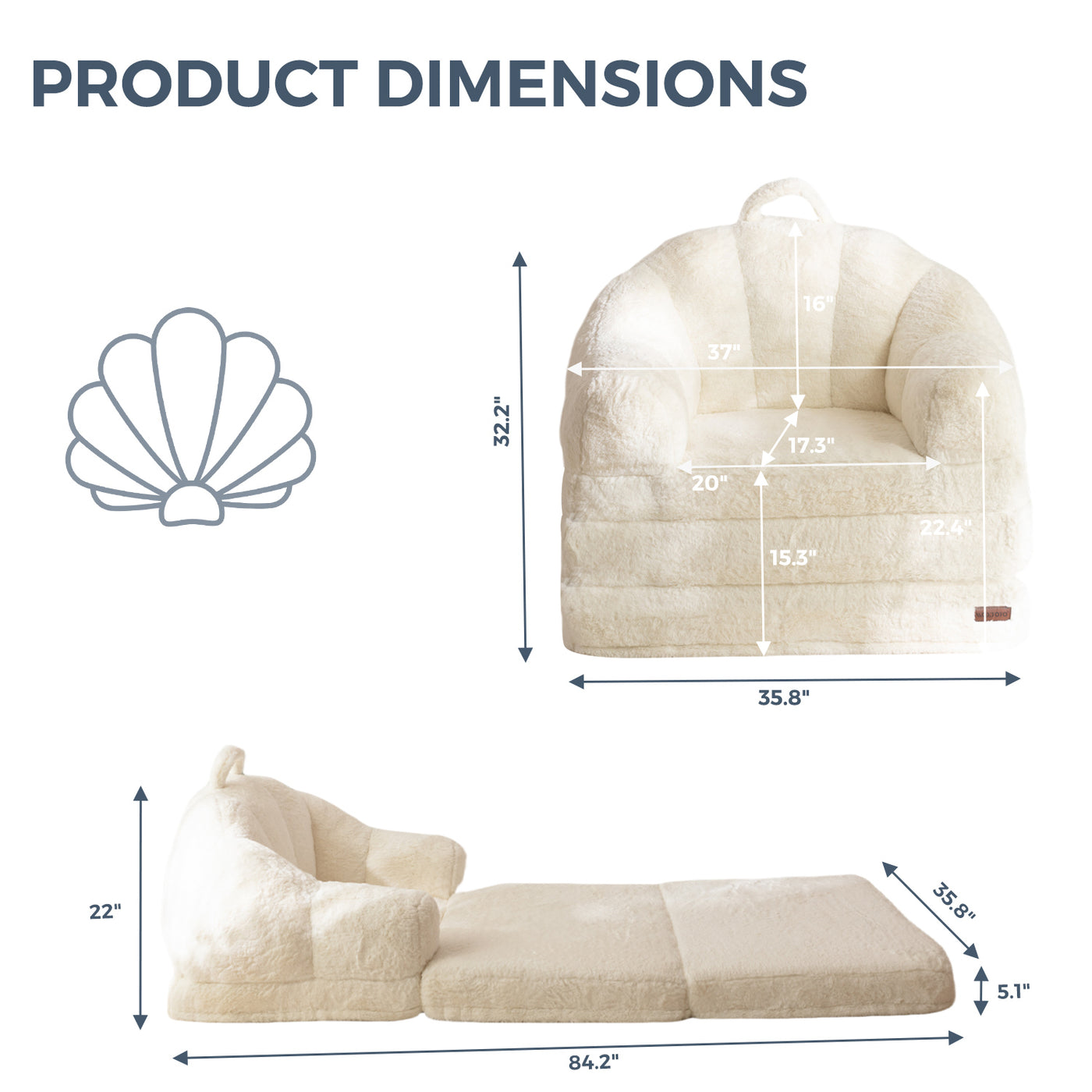 MAXYOYO Convertible Floor Sofa – Foldable Bean Bag Chair with Handle, Beige
