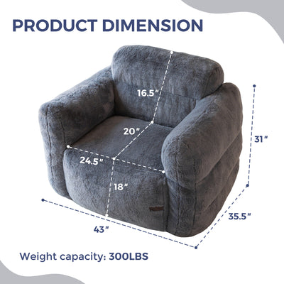 MAXYOYO Giant Bean Bag Chair for Adults, Ultra Soft Fluffy Bean Bag Sofa, Oversized Floor Sofa for Living Room Bedroom, Cozy Reading Chair with Filler, Dark Grey