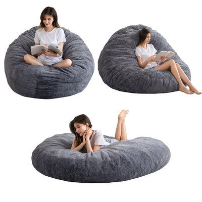 MAXYOYO Giant Fur Bean Bag Chair - Round Fluffy Bean Bag for Adult, Dark Grey