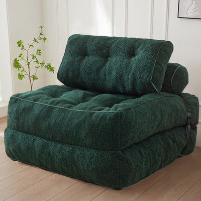 MAXYOYO Fuzzy Folding Sofa Bed, Convertible Sleeper Chair with Pillow Foldable Mattress with Back Support, Green