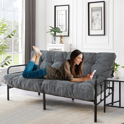 MAXYOYO 6" Tufted Futon Sofa Couch Bed, Thick Corduroy Fabric Floor Futon Mattress for Adults (Mattress Only), Dark Grey