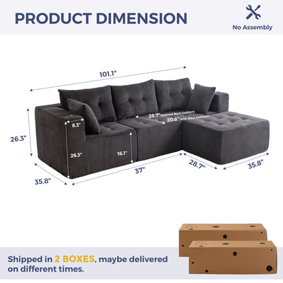 MAXYOYO Modular Sectional Sofa Couch, L Shaped Modern Cloud Couch with 1 Ottoman, Sofa In A Box, Tufted 4-Seat Boneless Sleeper Chair for Living Room, No Assembly Required, Grey