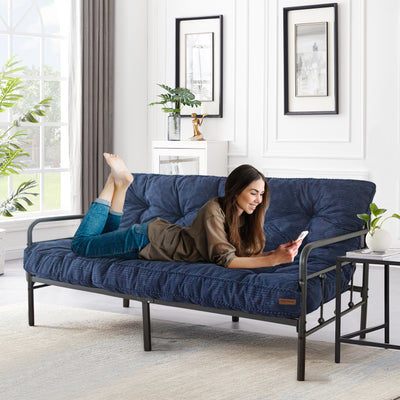 MAXYOYO 6" Tufted Futon Sofa Couch Bed, Thick Corduroy Fabric Floor Futon Mattress for Adults (Mattress Only), Navy