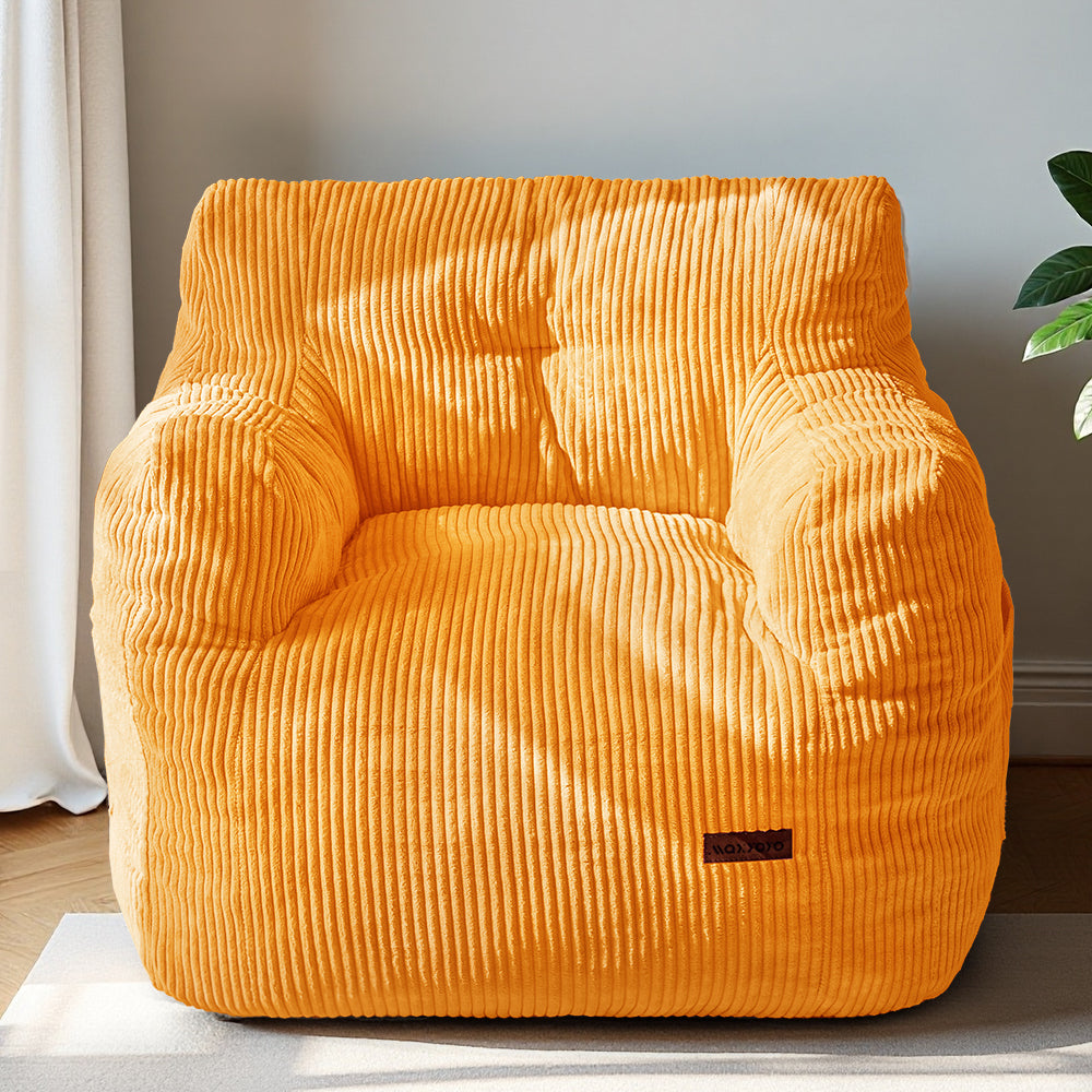 MAXYOYO Bean Bag Chair, Tufted Corduroy Bean Bag Couch Lazy Chair with Filler for Adult Teen, Orange