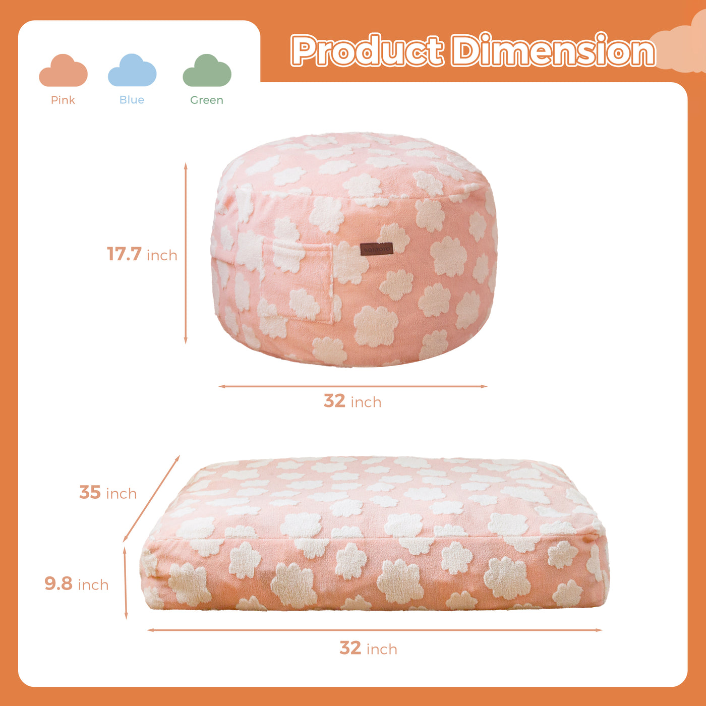 MAXYOYO Bean Bag Chair Bed for Kids, Convertible Bean Bag from Lazy Chair to Floor Bed, Fresh Cloud Design Cover, Stuffed Floor Sofa Couch for Boys and Girls, High-Density Foam Filling, Pink
