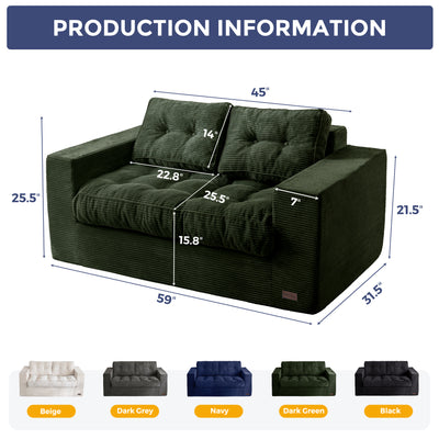 MAXYOYO Bean Bag Chair for Adults, Upholstered Floor Sofa with Armrests, Loveseat Boneless Couch with Tufted Cushion & Backrest, Sofa in A Box, Large Bean Bag Couch for Bedroom Living Room, Green
