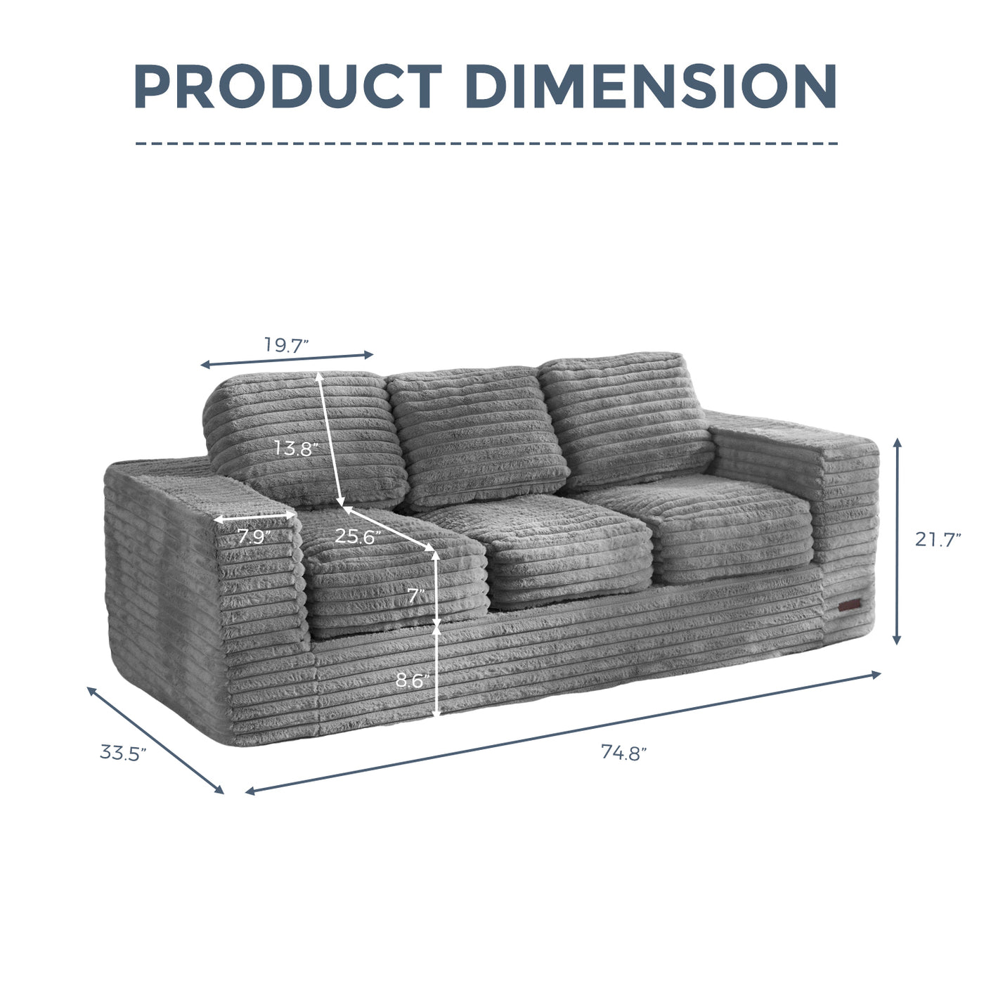 MAXYOYO 3-Seater Faux Fur Sofa – Fluffy Boneless Couch with Pillows in a Box, Faux Fur Lounge, No Assembly