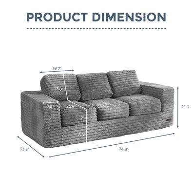 MAXYOYO 3-Seater Faux Fur Sofa – Fluffy Boneless Couch with Pillows in a Box, Faux Fur Lounge, No Assembly