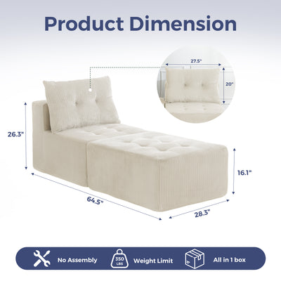 MAXYOYO Modular Sectional Chaise Lounge, Versatile Sofa Chair with Ottoman, Deep Seat Boneless Sofa for Living Room, Tufted Cozy Cloud Couch Lounge with Cushion, No Assembly Required, Beige