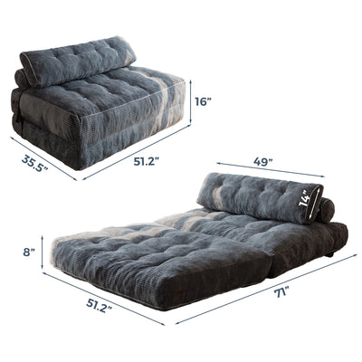 MAXYOYO Corduroy Folding Sofa Bed, Convertible Sleeper Chair with Pillow Foldable Mattress with Back Support(Double), Dark Grey