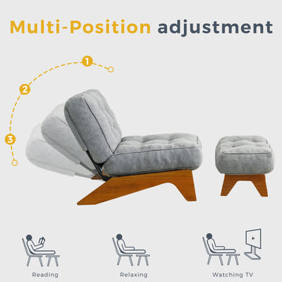 MAXYOYO Adjustable Accent Chair with Ottoman, Boucle Tufted Lounge Chair Set, Grey
