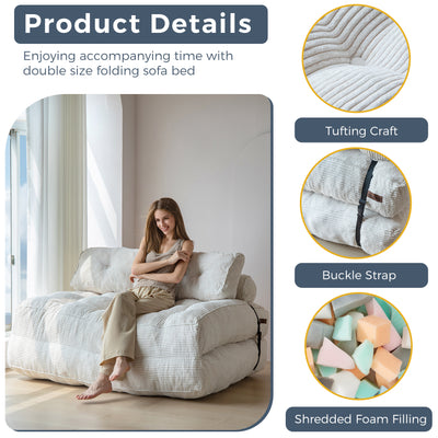 MAXYOYO Folding Sofa Bed, Convertible Sleeper Chair with Pilow Foldable Matress with Back Support, Portable Fold Out Chair Bed Comfy Floor Sofa Lounge for Living Room Bedroom, Beige, Double