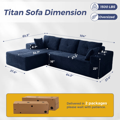 MAXYOYO 104" Modular Sectional Couch with L-Shape Chaise, Modern Boneless Couch for Living Room, Sofa in A Box, Oversized Sofa Sleeper with Deep Seat, No Assembly Required, Navy