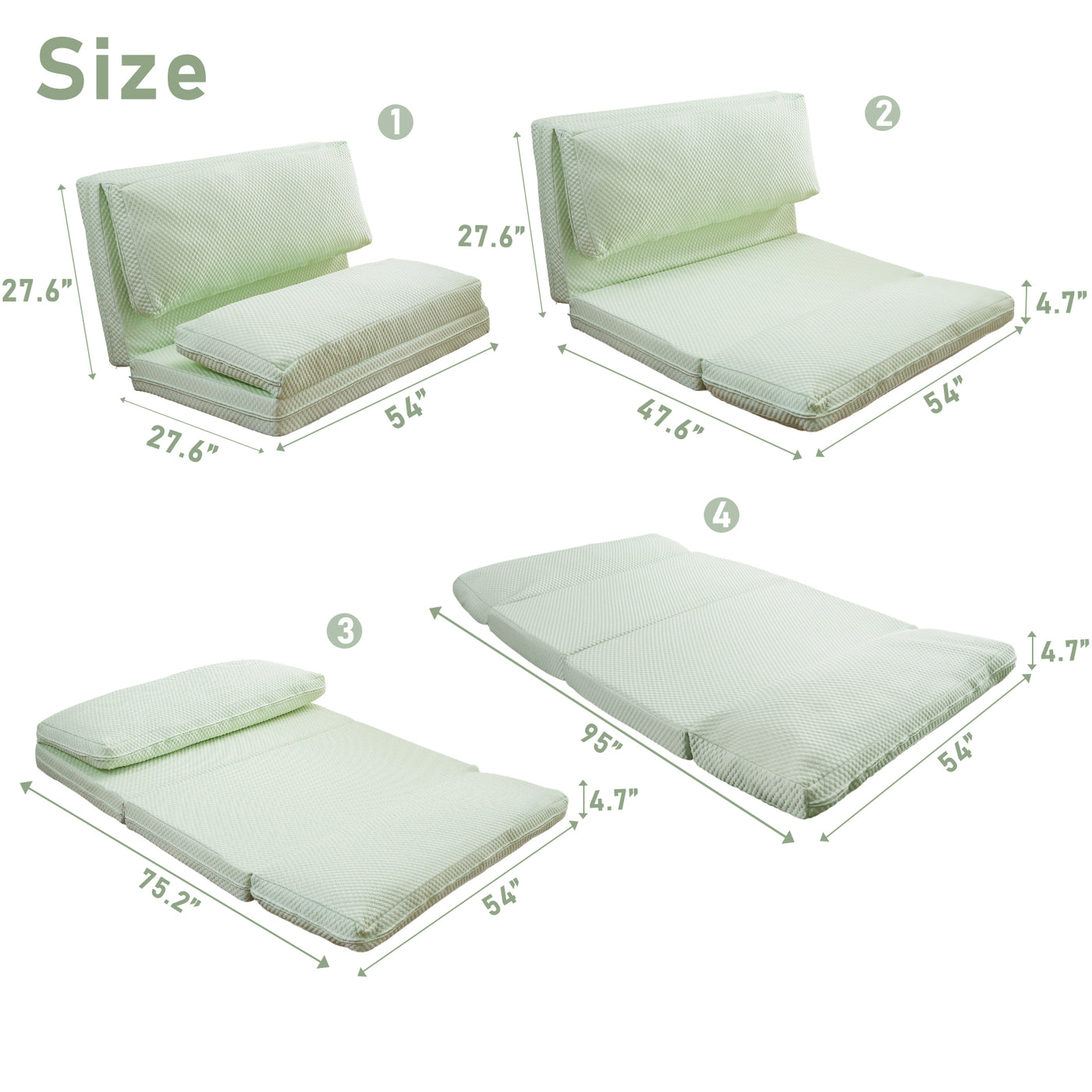 MAXYOYO Cooling Bean Bag Folding Sofa Bed, Floor Mattress for Hot Sleepers with Cooling Washable Cover, Green
