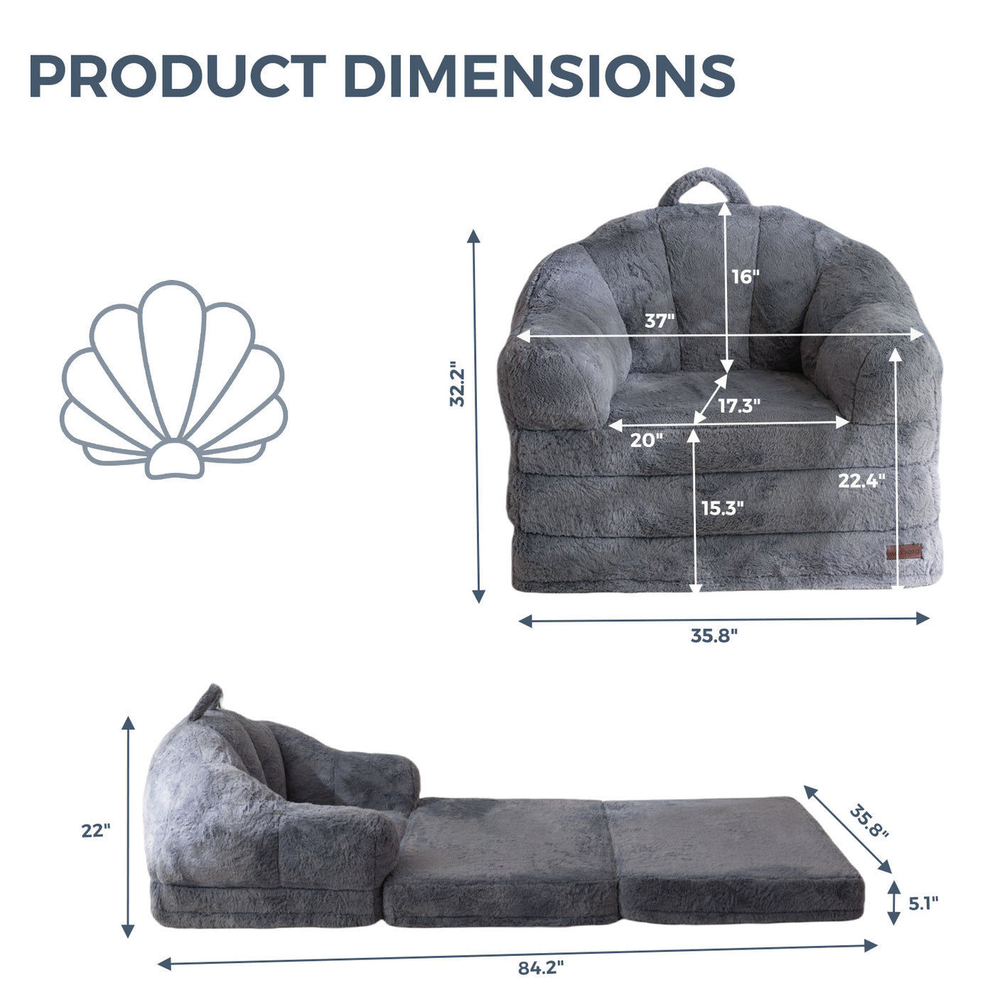 MAXYOYO 2-in-1 Folding Sofa Bed – Faux Fur Convertible Chair, Grey