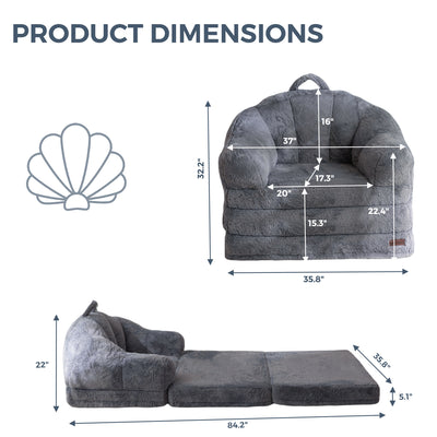 MAXYOYO 2-in-1 Folding Sofa Bed – Faux Fur Convertible Chair, Grey