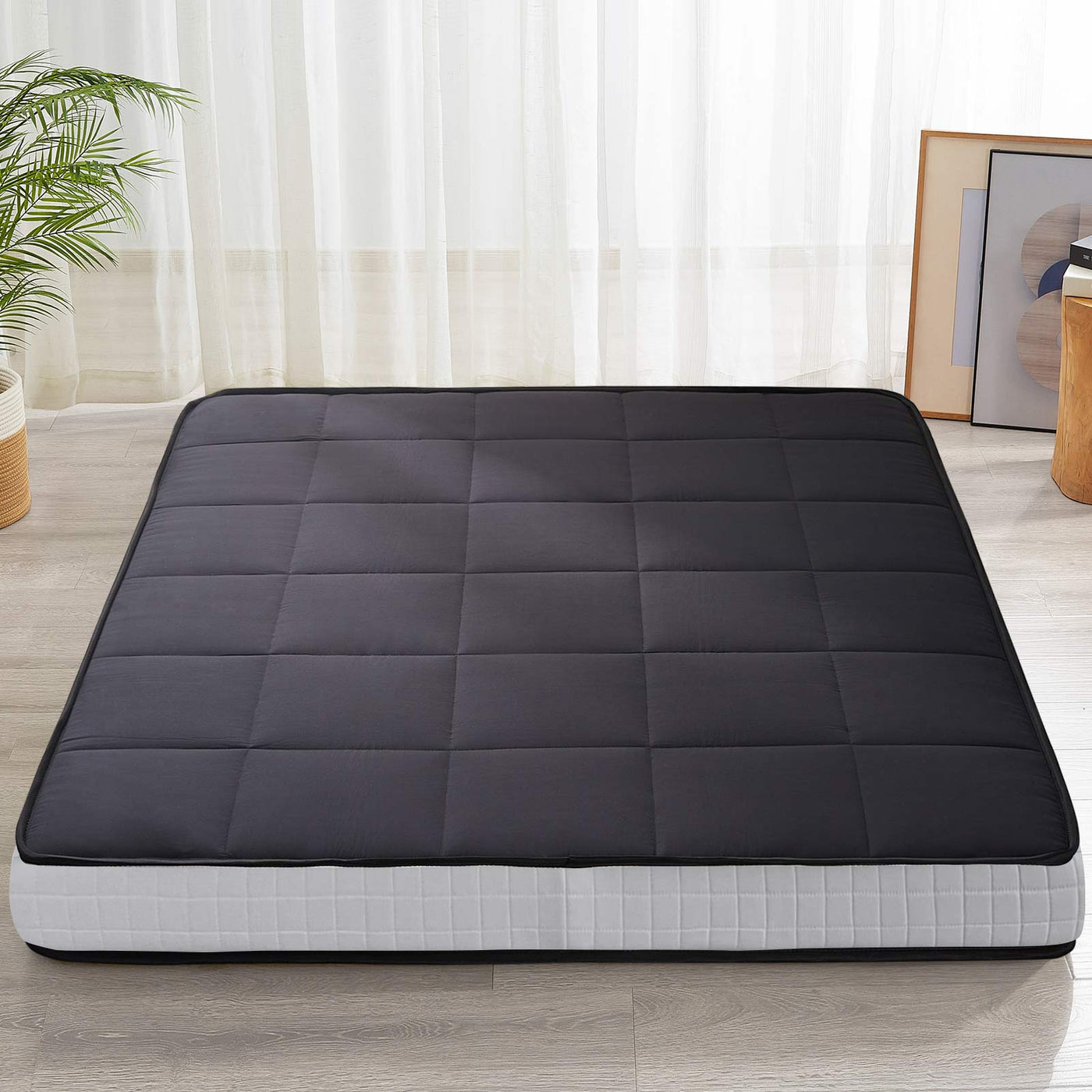 MAXYOYO 6" Extra Thick Square Floor Futon Mattress, Topper Mattress Pad, Black