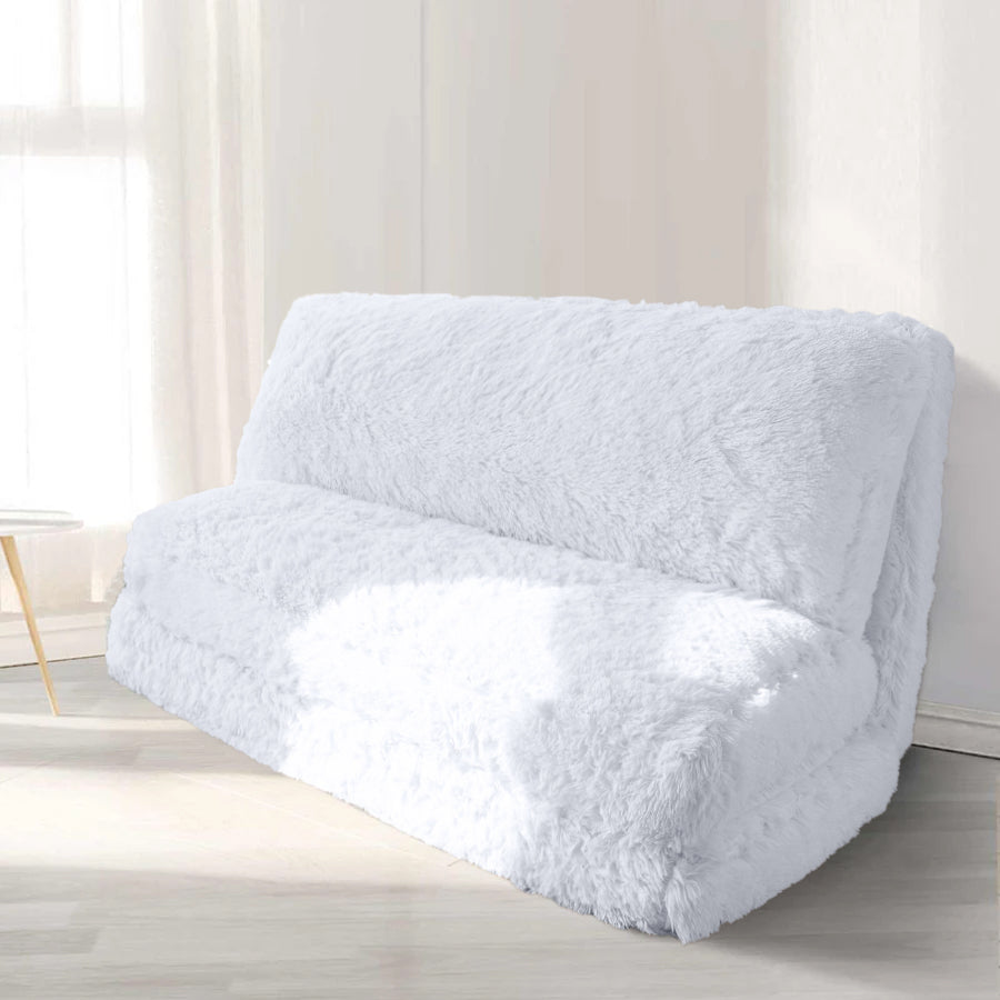 MAXYOYO Bean Bag Folding Floor Sofa Bed, Faux Fur Foam Filling Wall Couch Sleeper Chairs, White