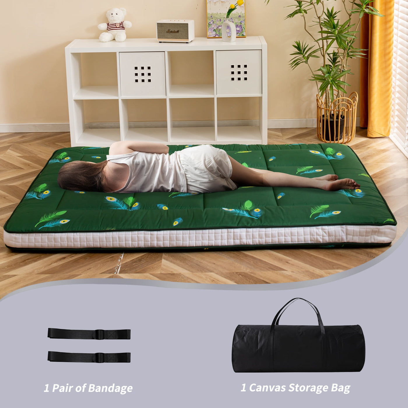 MAXYOYO Extra Thick Futon Floor Mattress, Padded Japanese Folding Roll Up Mattress Sleeping Pad, Foldable Camping Portable Mattress Shikibuton
