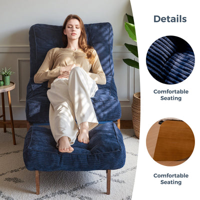 MAXYOYO Adjustable Accent Chair with Ottoman, Tufted Lounge Chair Set, Navy