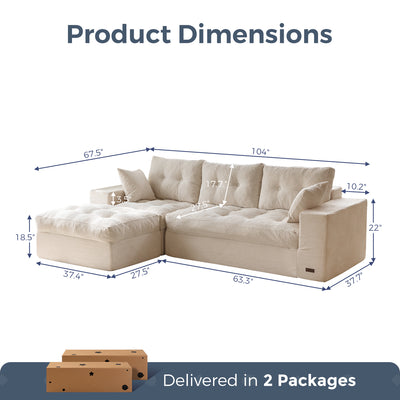 MAXYOYO L-Shaped Sectional Puffinest Modular Sofa – Convertible Ottoman, No-Assembly, 4-in-1 Flexible Layout